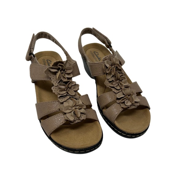 Clarks Shoes - Clarks Merliah Sheryl Sand Interest Floral Wedge Sandals Tan 7.5M